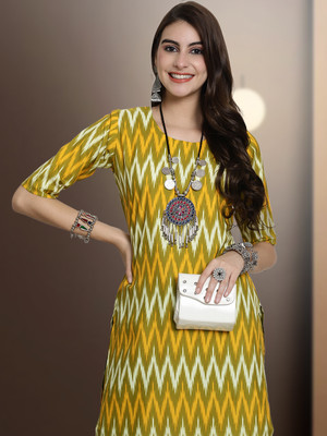 EthnicBasket Women Printed Straight Kurta(Yellow)