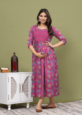 OnlineGallery Women Printed Gown Kurta(Multicolor)