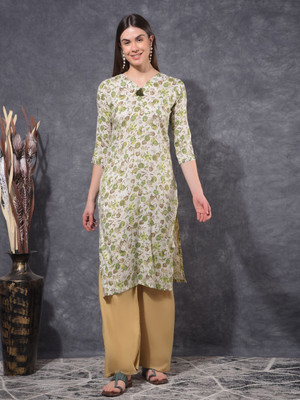 Mamoose Women Self Design Straight Kurta(Green)