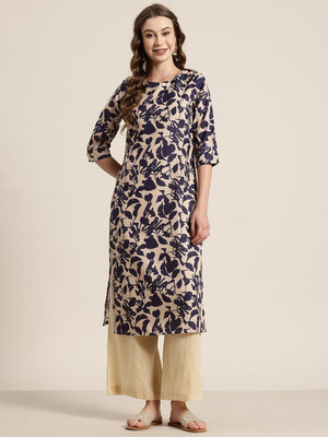 HERE&NOW Women Floral Print A-line Kurta(Beige)
