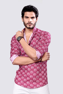 Varidashi Men Floral Print A-line Kurta(Pink)