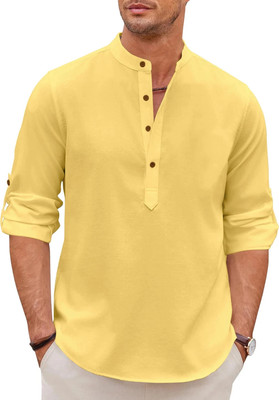 ZIRPIX Men Solid Straight Kurta(Yellow)
