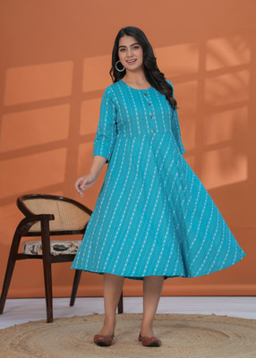 Vaali Women Printed Flared Kurta(Light Blue)