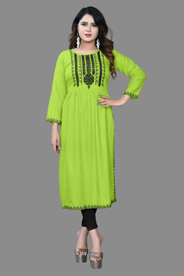 EAZY FASHION Women Embroidered Straight Kurta(Light Green)