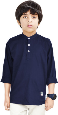 MADE IN THE SHADE Boys Printed Straight Kurta(Dark Blue)