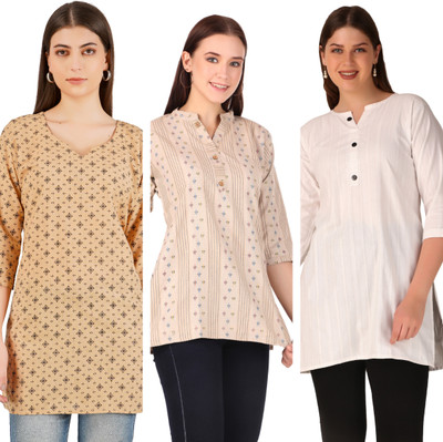 Finekraft Women Printed, Self Design Straight Kurta(Yellow, Beige, White)