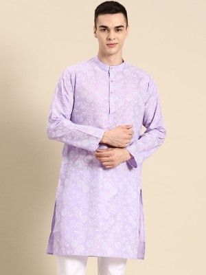 ANOUK Men Printed Straight Kurta(Purple)