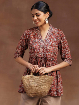 LIBAS Women Printed A-line Kurta(Maroon)
