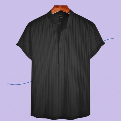 Look Trendy Men Printed Straight Kurta(Black)