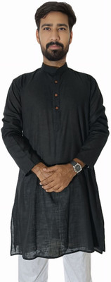 LADSLOOM Men Solid Straight Kurta(Black)
