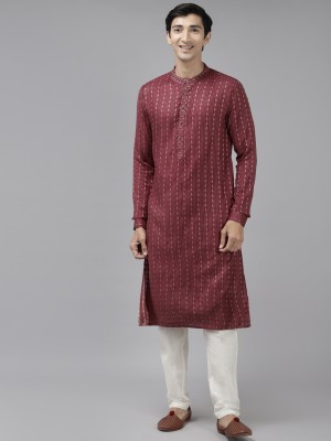 See Designs Men Chikan Embroidery Straight Kurta(Maroon)