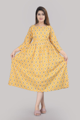 Vinod Enterprises Women Printed Anarkali Kurta(Yellow)