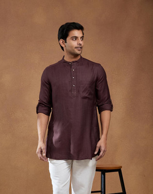 Fabindia Men Self Design Straight Kurta(Purple)