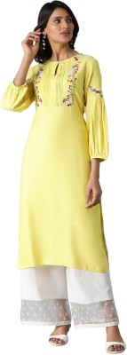 W Women Embroidered Straight Kurta(Yellow)