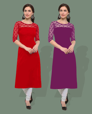 Dream Beauty Fashion Women Self Design Straight Kurta(Purple)
