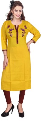 HouseOfCommon Women Embroidered Straight Kurta(Yellow, Brown, Blue)