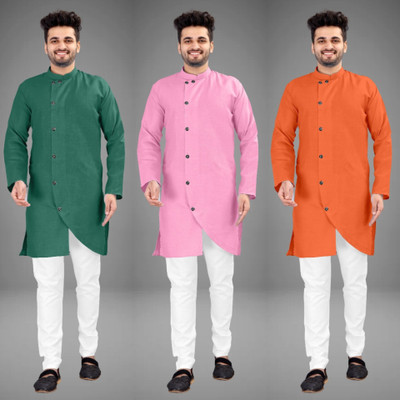 GRATITUDE ROCK Men Solid Asymmetric Kurta(Multicolor)