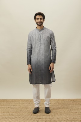 MANYAVAR Men Printed Straight Kurta(Grey, Black)