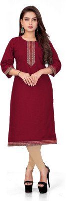 AAI MOGAL Women Solid Straight Kurta(Maroon, Green)