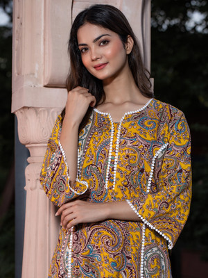 Tabeedah Women Self Design Pakistani Kurta(Yellow)