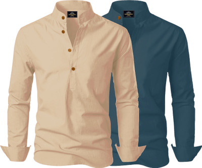Kavyangle Creation Men Solid Straight Kurta(Gold, Dark Green)