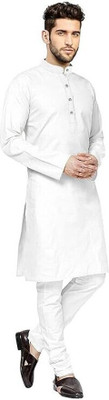 Mann Fashion Men Solid Straight Kurta(White)