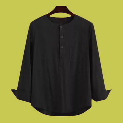 HouseOfCommon Men Solid Straight Kurta(Black)