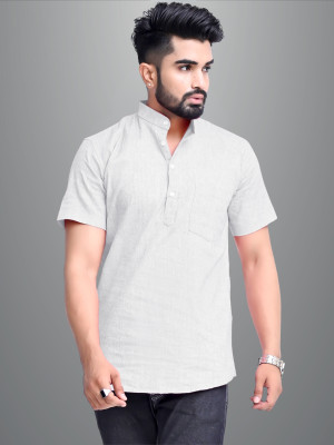 QuaClo Men Solid Straight Kurta(Grey)