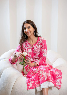 Anni Designer Women Embroidered A-line Kurta(Pink)