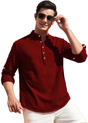 Yugnik Men Solid Straight Kurta(Maroon)