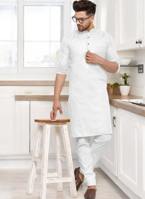 Krisha trend Men Solid Straight Kurta(White)