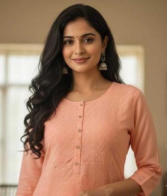 sofiacollection Women Embellished, Embroidered Straight Kurta(Orange)