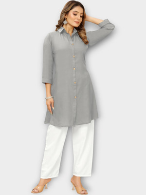 Rakhdifashion Women Solid Straight Kurta(Grey)