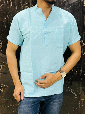 Samolia Men Solid A-line Kurta(Grey)
