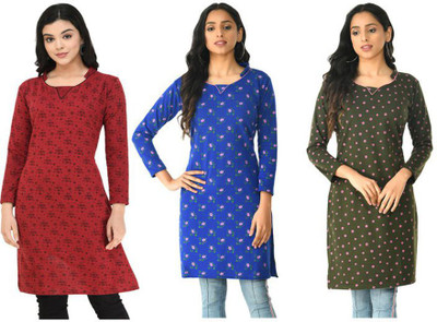 KAYU Women Printed A-line Kurta(Dark Green, Maroon, Blue)