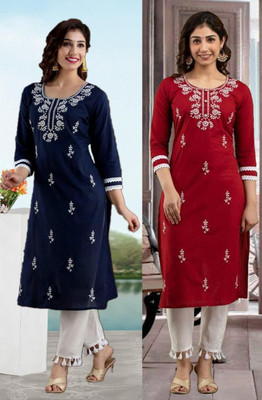 SISTO Women Chikan Embroidery A-line Kurta(Multicolor)