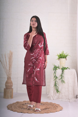 Arihantam Women Floral Print A-line Kurta(Maroon)