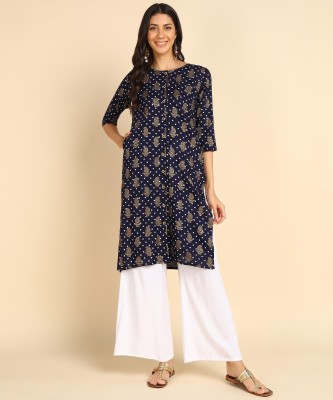 HouseOfCommon Women Printed Frontslit Kurta(Dark Blue)