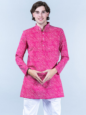TISTABENE Men Printed Straight Kurta(Pink)