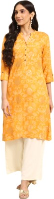 Rangita Women Printed Straight Kurta(Yellow)