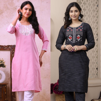 AUZAAI COLLECTION Women Embroidered Straight Kurta(Multicolor)