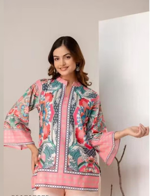 High Cloud Collection Women Floral Print, Geometric Print, Printed A-line Kurta(Pink)