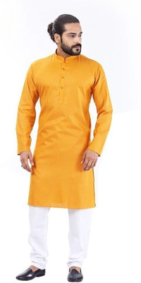 Ajay Arvindbhai Khatri Men Solid Straight Kurta(Yellow)