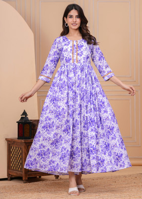 mahira Women Printed Anarkali Kurta(Blue)