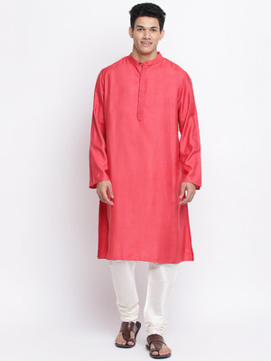 Fabindia Men Solid Straight Kurta(Red)