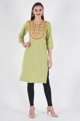 CROWNKING Women Embroidered A-line Kurta(Green)