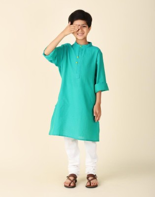 Fabindia Boys Woven Design A-line Kurta(Green)