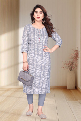 SIMPLYETHNIC Women Printed Straight Kurta(Grey)