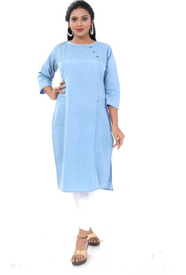 SK Creation Women Striped Straight Kurta(Light Blue)