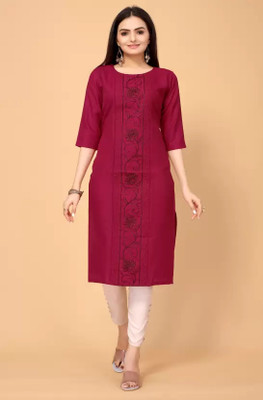 OVUSI Women Embroidered A-line Kurta(Maroon)